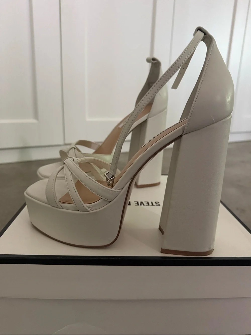 Steve Madden White Platform Strappy Block Heels